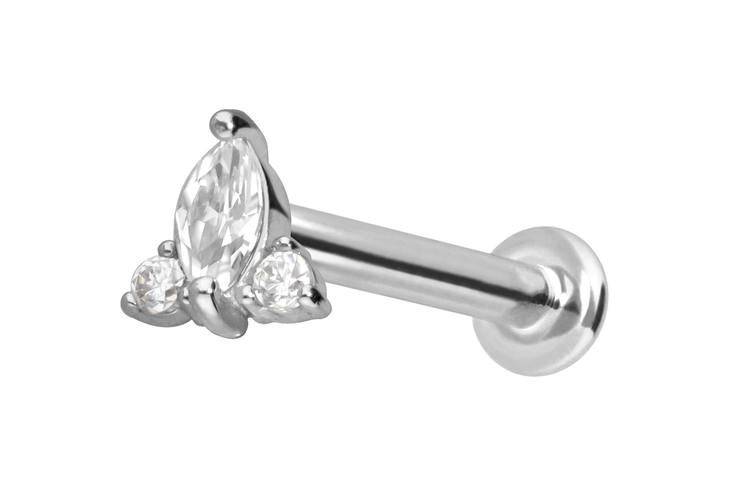 14 Karat Gold Labret Piercing mit Push Fit MOISSANIT-BLUME